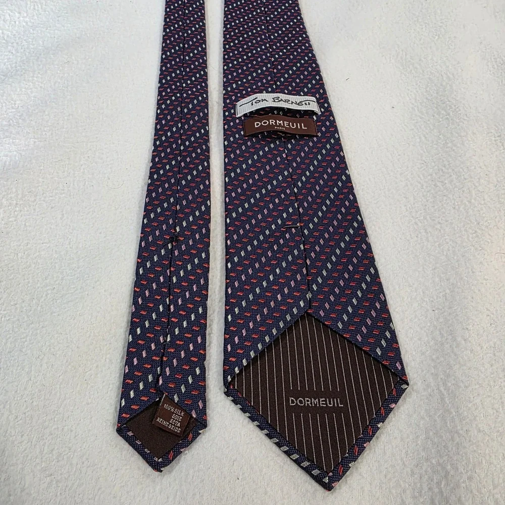 Tom Barnett Dormeuil Silk Tie Navy Blue Geometric Micro Pattern Made in France